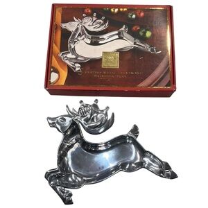 Lenox Yuletide Metal Serveware Reindeer Tray Silver Toned Collectible Box Candy